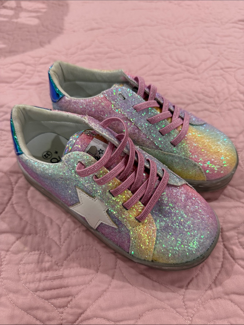 Lola + The Boys Pink Glitter Rainbow Star Kids Sneakers